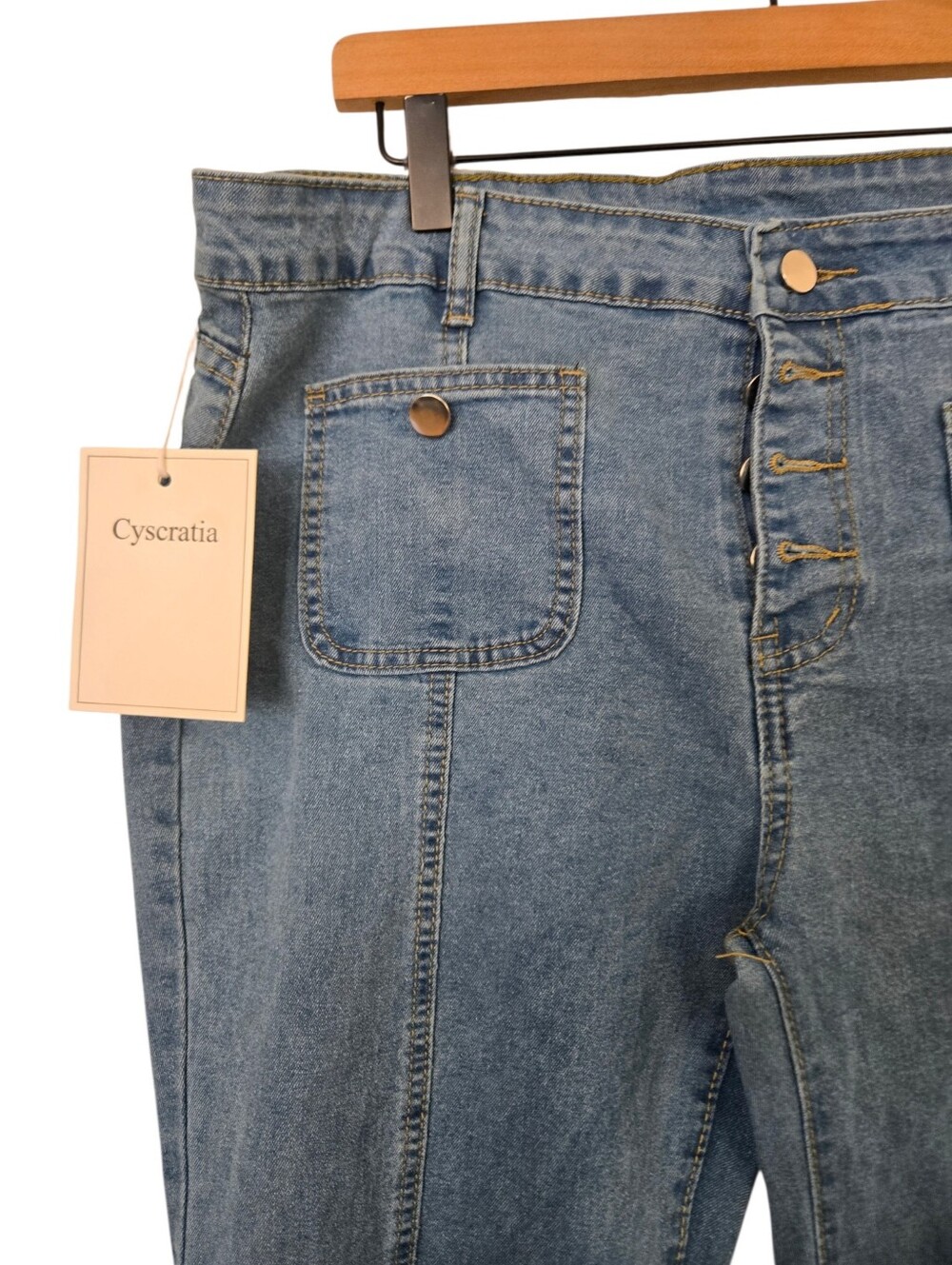 ✨ NWT Cyscratia Button Front Flare Jeans XXL Boho Wide Leg Denim - Picture 3 of 6